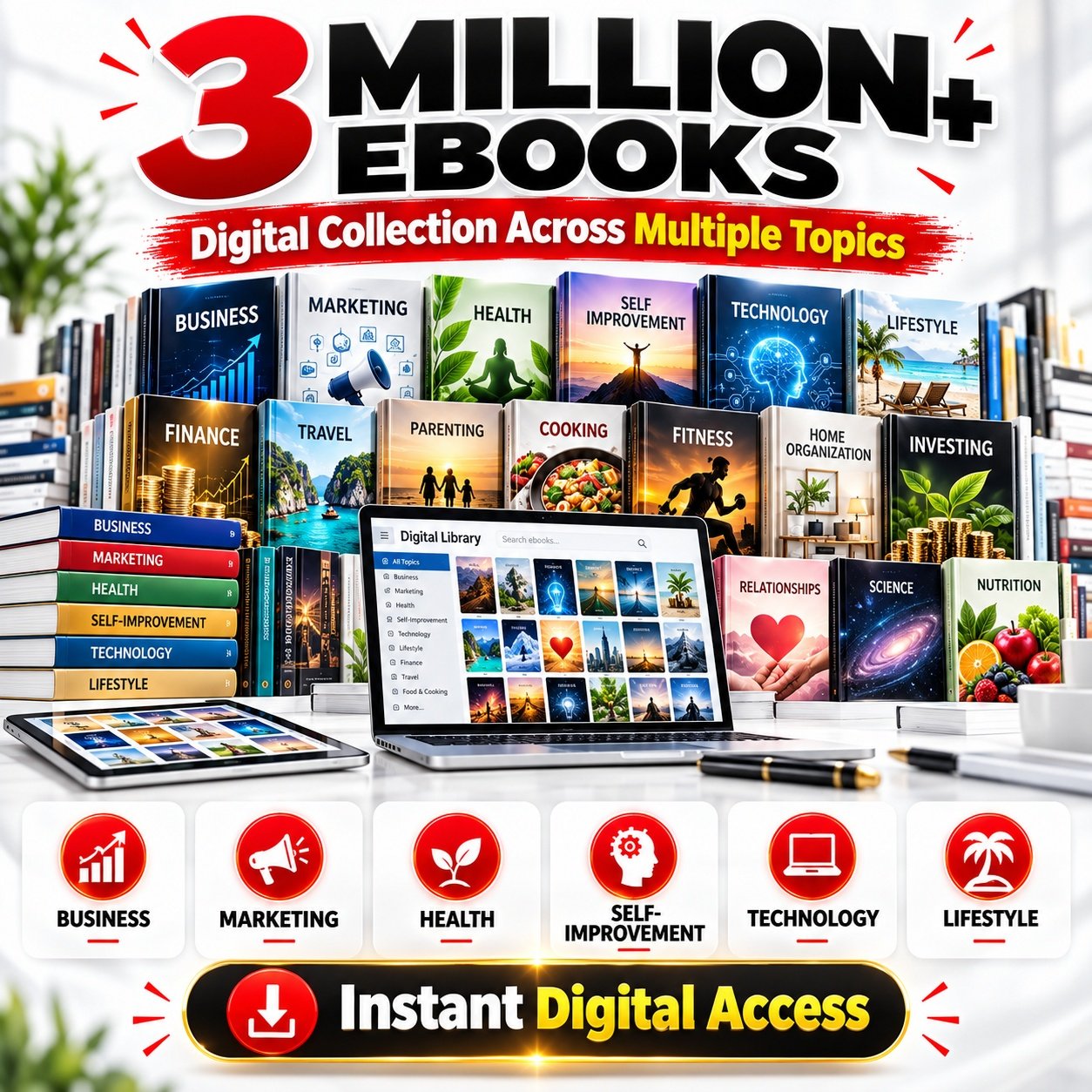 3 Million+ Ebooks + 3 Million PLR Articles Bonus with reseller rights | 3 M Ebooks bundle | EBook collection
